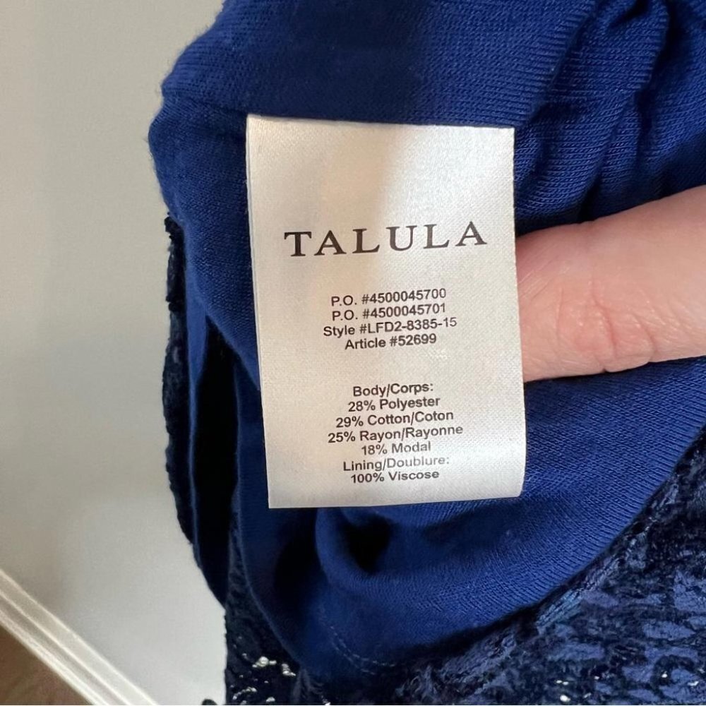 Aritzia Talula Womens Size 4 Navy Blue Lace Short Sleeve Mini Dress Semi Sheer - Picture 8 of 12